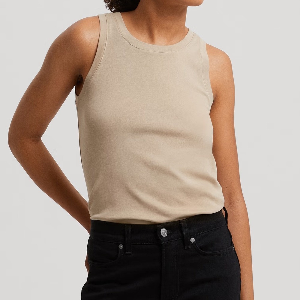 ASKET Tan The Tank Top Sand Ribbed Minimalist Capsule Wardrobe Size Medium